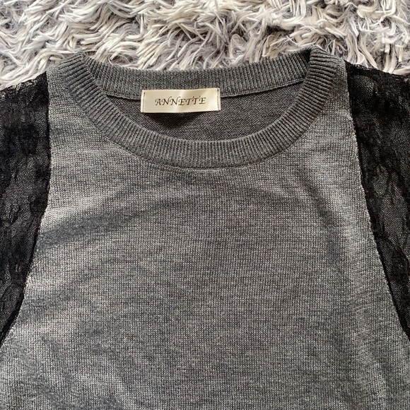 ANNETTE Gray and Black Lace Long Sleeve Sweater Size Large - Picture 2 of 12